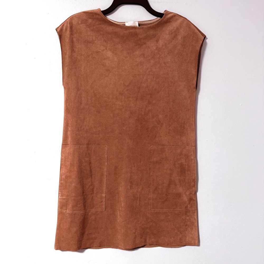 WILFRED FREE Aritzia Nori Mini Dress Brown Faux Suede Sleeveless XXS Pockets